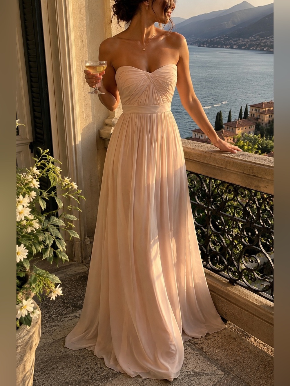 Jenny Yoo Collection Strapless Chiffon Bridesmaid Blush Pink Formal Dress XS